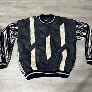 Vintage Bagazio Reversible Sweater – Bold Knit & Leather Patchwork Design